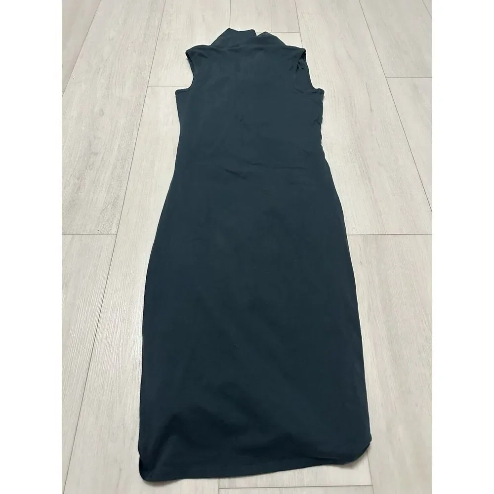 James Perse Dress Sz‎ 3 Bodycon Cowl Neck Ruched Casual Midi Teal Green